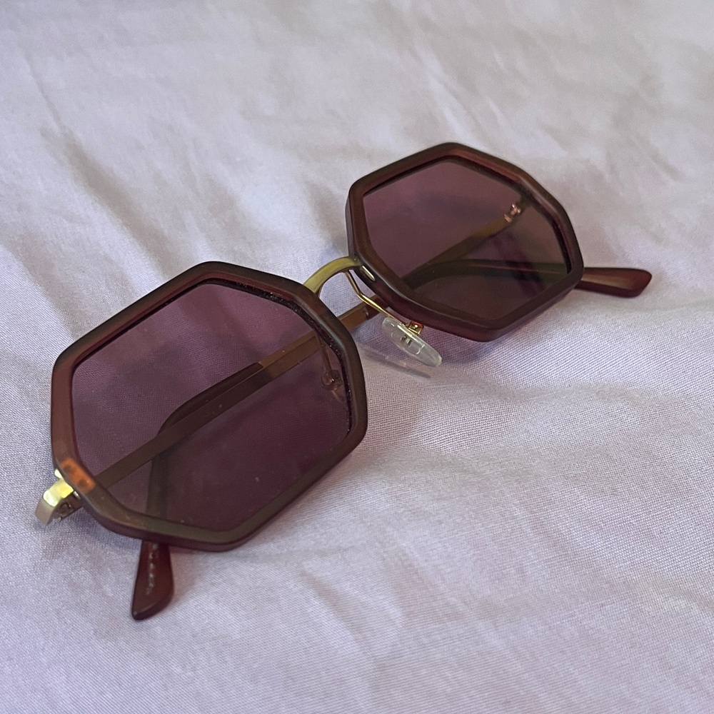 Urban Outfitters Hexagonal Sunglasses with Red Maroon Frame and Lenses